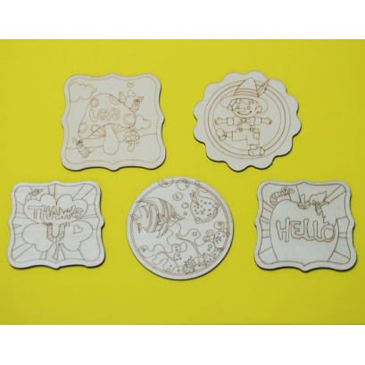 나무 컵받침(밑그림) 5종혼합 두께 0.3cm 크기10.5cm(원형기준)