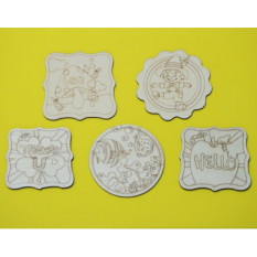 나무 컵받침(밑그림) 5종혼합 두께 0.3cm 크기10.5cm(원형기준)