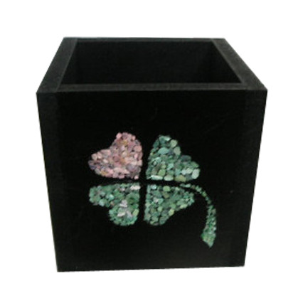 정사각 연필통 검정색 자개 반제품 가로10cm 세로10cm 높이10cm